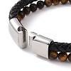 Natural Mixed Gemstone Beaded & Microfiber Leather Cord Double Layer Multi-strand Bracelet BJEW-G658-04P-4