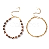 2Pcs 2 Styles Round Natural Grade AB Tiger Eye & Synthetic Hematite Beaded Bracelets & 304 Stainless Steel Cable Chains Bracelets for Women BJEW-JB12800-01-5