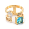 Brass with Cubic Zirconia Open Cuff Rings RJEW-B053-02-2
