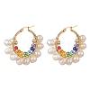 Glass & Natural Pearl Beaded Hoop Earrings EJEW-JE05234-1