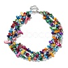 Boho Glass & Dyed Natural Shell Beaded Chips 3 Layer Necklaces for Women NJEW-H047-01C-2