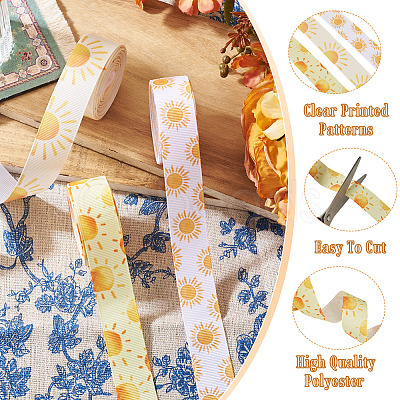 3Rolls 3 Colors Sun Pattern Polyester Ribbon OCOR-TA0003-30-1