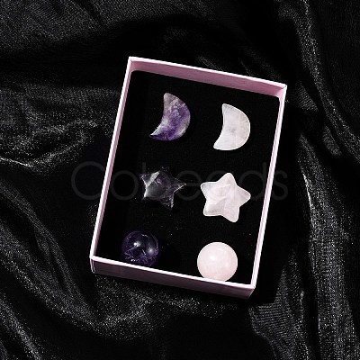 Natural Gemstone Healing Moon & Star & Round Ornaments AJEW-FS0001-12B-1