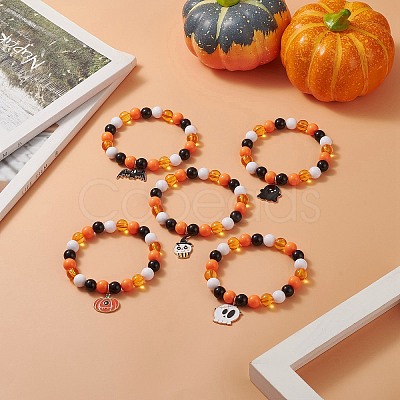 Acrylic Round Beaded Stretch Bracelet BJEW-JB09921-1