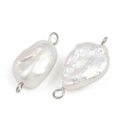 Natural Freshwater Pearl Keshi Pearl Nuggets Connector Charms STAS-D378-16P-1
