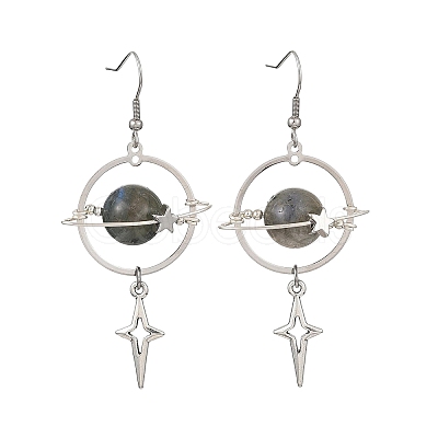 Natural Labradorite & Alloy Pendant Dangle Earrings EJEW-TA00818-01-1