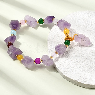 Raw Rough Natural Amethyst Nuggets Charm Beaded Stretch Bracelets for Women GG-CBA2C9C-05-1