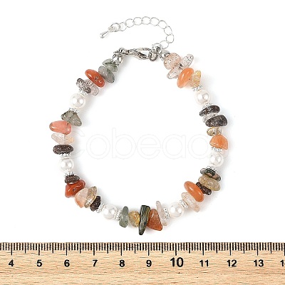 Natural Rutilated Quartz Chip & Shell Pearl Beaded Bracelets BJEW-JB14323-1