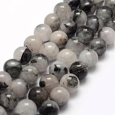 Natural Black Rutilated Quartz Bead Strands G-P217-32-10mm-1