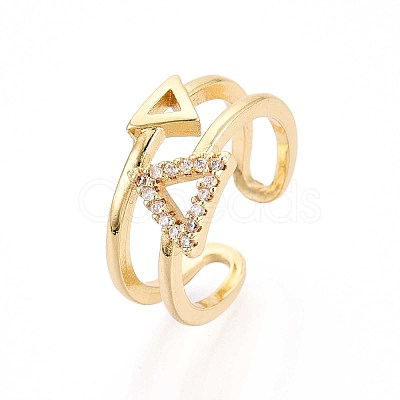 Brass Micro Pave Cubic Zirconia Cuff Rings for Women KK-T071-71G-1