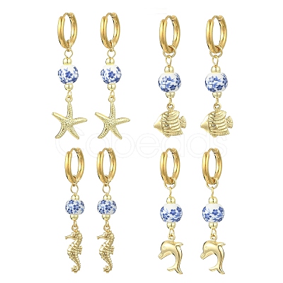 4 Styles Marine Theme 202 Stainless Steel Hoop Earrings EJEW-JE07004-1