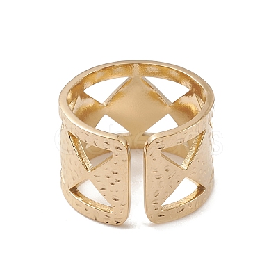 Ion Plating(IP) 304 Stainless Steel Rhombus Open Cuff Rings for Women RJEW-G285-31G-1
