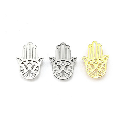 12Pcs 3 Colors Hamsa Hand 201 Stainless Steel Brooches for Backpack Clothes JEWB-A033-14-1