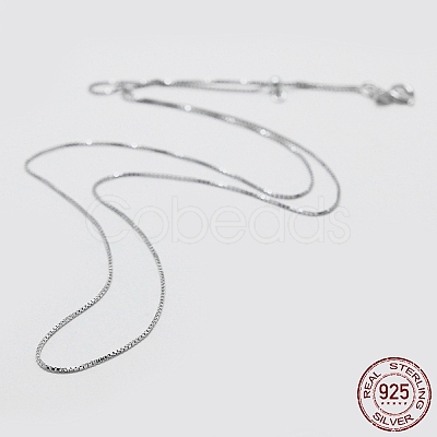 Anti-Tarnish Rhodium Plated 925 Sterling Silver Box Chain Necklaces STER-F039-40cm-13P-1