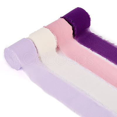 4 Rolls 4 Colors Frayed Polyester Ribbon OCOR-TA0002-87A-1