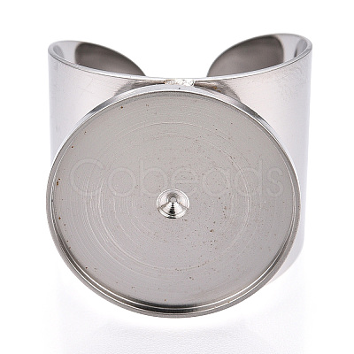 Non-Tarnish 304 Stainless Steel Open Cuff Finger Ring Cabochon Settings STAS-T060-03P-1