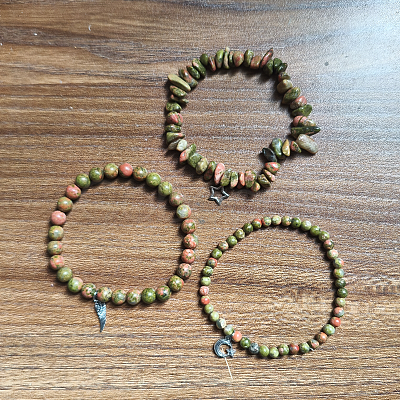 3Pcs Alloy & Natural Unakite Beads Charm Bracelets DY7954-10-1