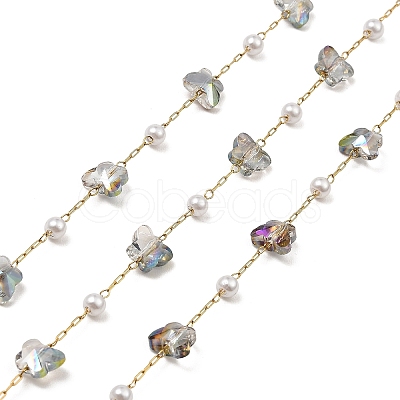 Butterfly Glass & ABS Plastic Pearl Beaded Link Chains CHS-G028-02G-01-1