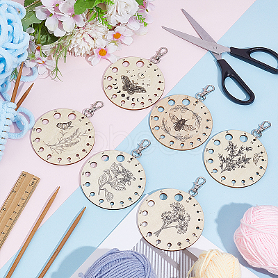 6Pcs Wood Knitting Needle Gauge Guide Pendant Decorations HJEW-BC00112-1