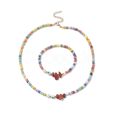 Rainbow Color Glass Beaded Bracelet & Necklace Sets SJEW-JS01269-1