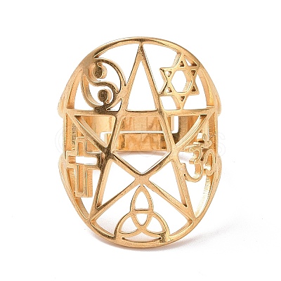 Star with Sailor's Knot & Corss & Yin Yang Adjustable Ring RJEW-P037-02G-1