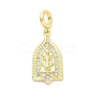 Brass Micro Pave Cubic Zirconia Saint European Dangle Charms KK-D325-27G-06-1