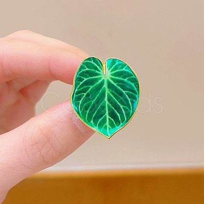 Leaf Shape Alloy Enamel Lapel Pins for Backpack Clothes JEWB-B037-02G-02-1