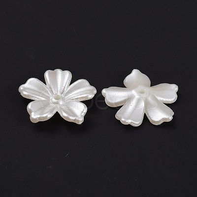 5-Petal Flower ABS Plastic Imitation Pearl Bead Caps X-OACR-R016-21-1