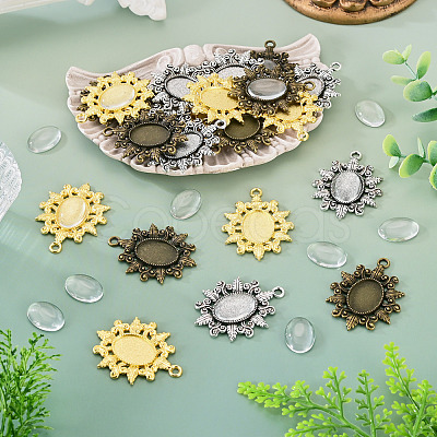 30Pcs 3 Colors Vintage Tibetan Style Alloy Flower Pendant Cabochon Bezel Settings TIBEP-TA0001-47-1