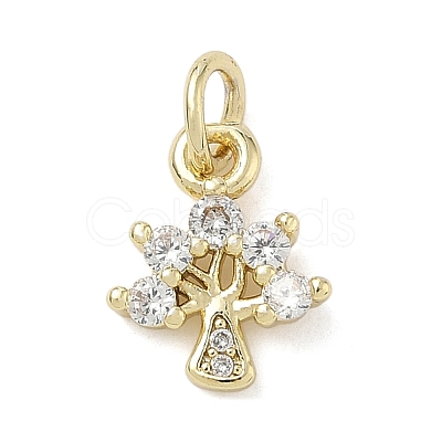 Brass Micro Pave Cubic Zirconia Tree Charms KK-K368-51G-1