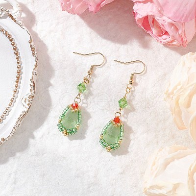 Handmade Glass Seed Beads Teardrop Dangle Earrings EJEW-MZ00576-1