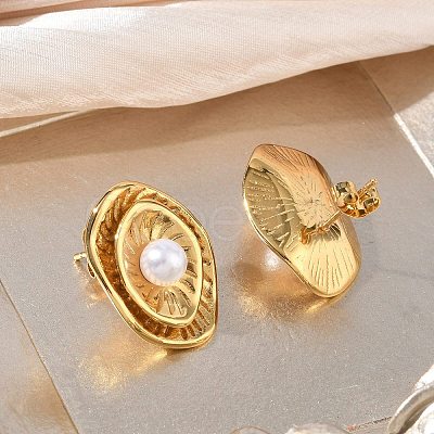 304 Stainless Steel & ABS Plastic Pearl Stud Earrings SA-CBA2696-37G-1