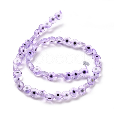 Handmade Evil Eye Lampwork Flat Round Bead Strands LAMP-L058-8mm-25-1