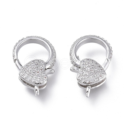 Brass Micro Pave Clear Cubic Zirconia Lobster Claw Clasps ZIRC-Q024-15P-1