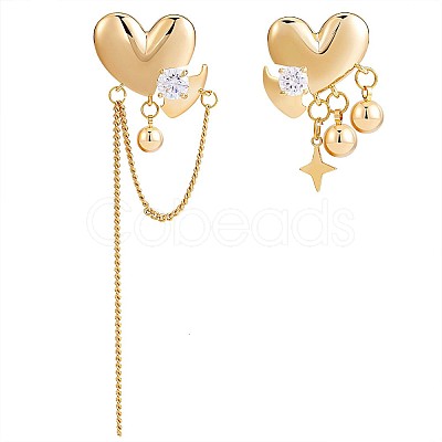 Clear Cubic Zirconia Heart with Moon & Star Asymmetrical Earrings JE968A-1