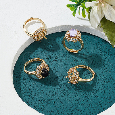 4Pcs Adjustable Brass Micro Pave Clear Cubic Zirconia Solitaire Ring Settings ZIRC-NB0002-06G-1