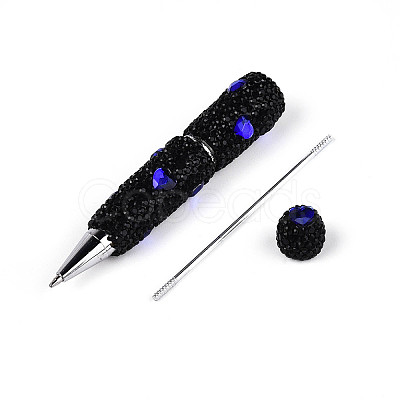Heart Resin & Polymer Clay Pave Rhinestone Ball-Point Pen AJEW-T013-03M-1