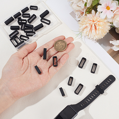 30Pcs 3 Styles Rectangle Silicone Retainer Buckle Holder Watchbands Retaining Hoop Replacement Watch Strap Clasp FIND-CN0002-39A-1