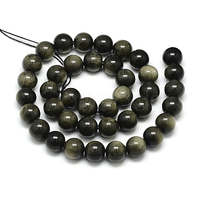Natural Golden Sheen Obsidian Beads Strands X-G-S150-20-8mm-1