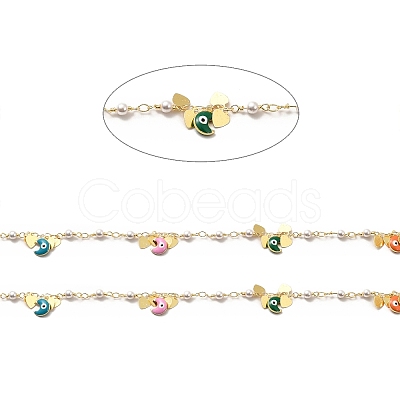 Colorful Enamel Moon with Evil Eye & Brass Heart Charms Chains CHC-A006-03G-1