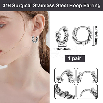 1 Pair 316 Surgical Stainless Steel Hoop Earrings EJEW-BBC0001-64A-1