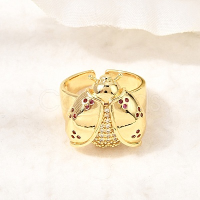 Brass Micro Pave Cubic Zirconia Cuff Open Rings RJEW-D346-01G-01-1