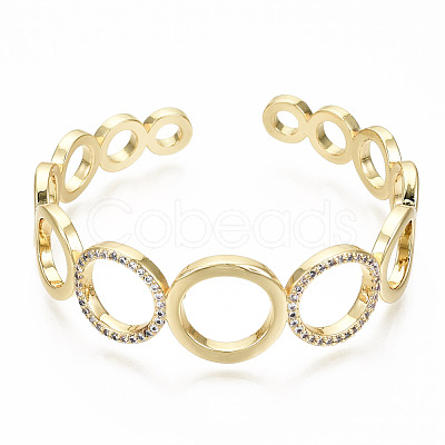 Brass Micro Pave Clear Cubic Zirconia Cuff Bangles BJEW-S142-016-NF-1