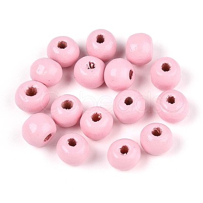 Spray Painted Round Natural Schima Wood Beads WOOD-A018-6mm-05-1