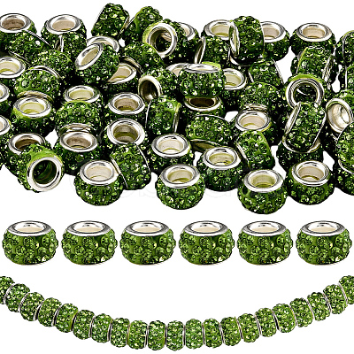 80Pcs Polymer Clay Rhinestone European Large Hole Beads with Silver Color Plated Brass Cores FPDL-LT0001-02B-1