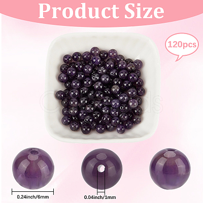 120Pcs Natural Amethyst Round Beads G-PA0001-16A-1