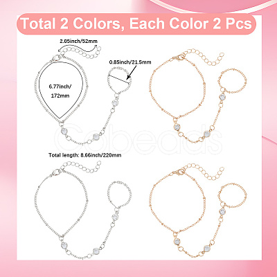 4Pcs 2 Colors Alloy Curb Chain Finger Ring Bracelets for Women BJEW-CY0001-07-1
