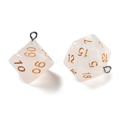 7 Styles Transparent Resin Polyhedral Dice Pendants Set RESI-A029-01F-1