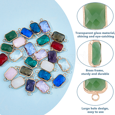 24Pcs 12 Colors Alloy Faceted Glass Connector Charms FIND-FI0001-08B-1