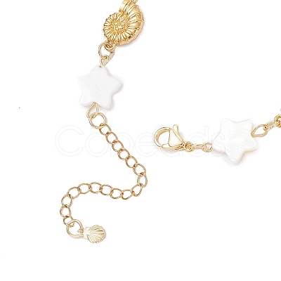 Natural Freshwater Shell Beads & Shell Shape 304 Stainless Steel Connector Charms Link Bracelets for Women BJEW-JB12216-01-1